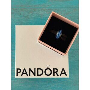 Retired Pandora Blue Striped Murano Glass Charm Bead Sterling Silver S 925 ALE